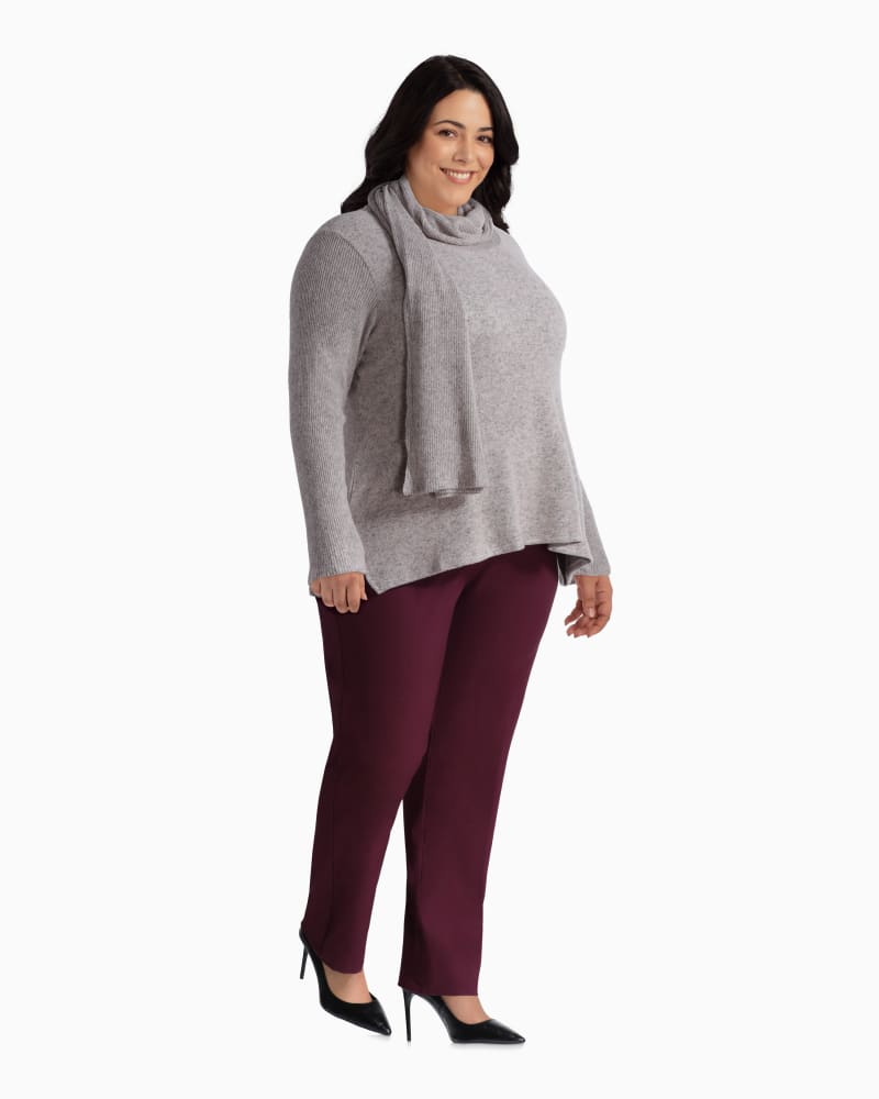 Plus size model with rectangle body shape wearing Millie Knit Top & Scarf by B. Curvy | Dia&Co | dia_product_style_image_id:111376